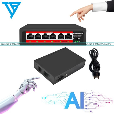 6 Port (4+2) 2 up-link port gigabit ultra hd network ethernet imported poe switch (54v 75W)